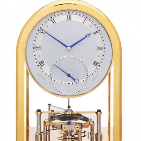 Meridian Gold Plated 8 Day Movement And Burr Walnut Base