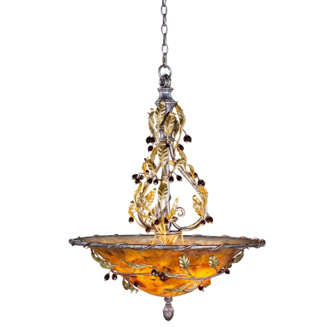 Gold chandelier in amber berry dome